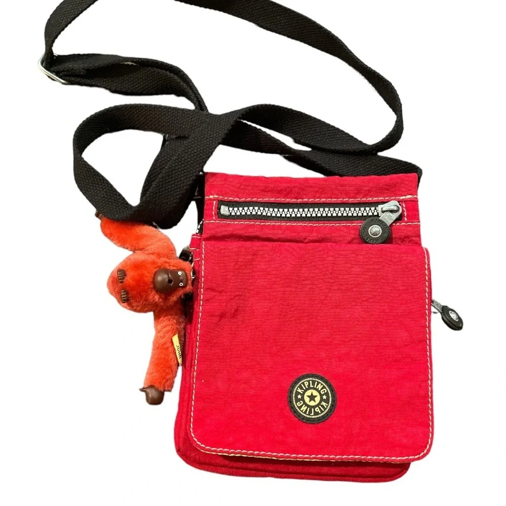 Kipling Eldorado Small Cross-body Travel Bag Red with little red monkey - Picture 1 of 4